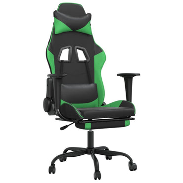 Chaise de Gaming & massage et repose-pied Noir et vert Similicuir