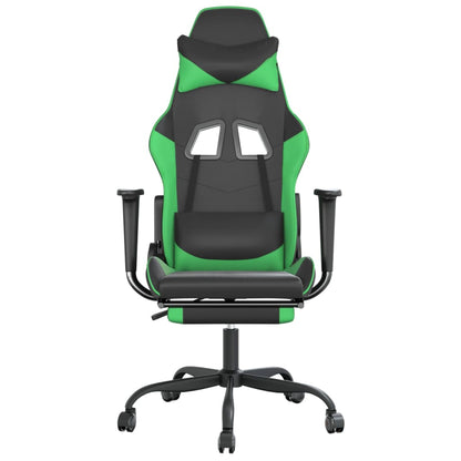 Cadeira de jogos e massagem e apoios de pés pretos e verdes