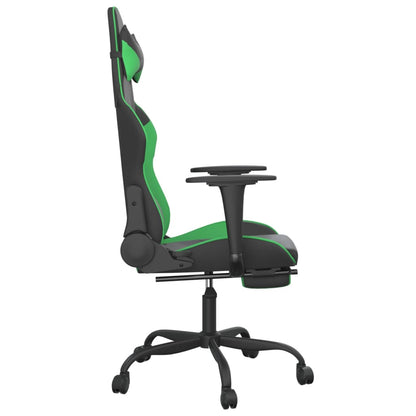 Cadeira de jogos e massagem e apoios de pés pretos e verdes