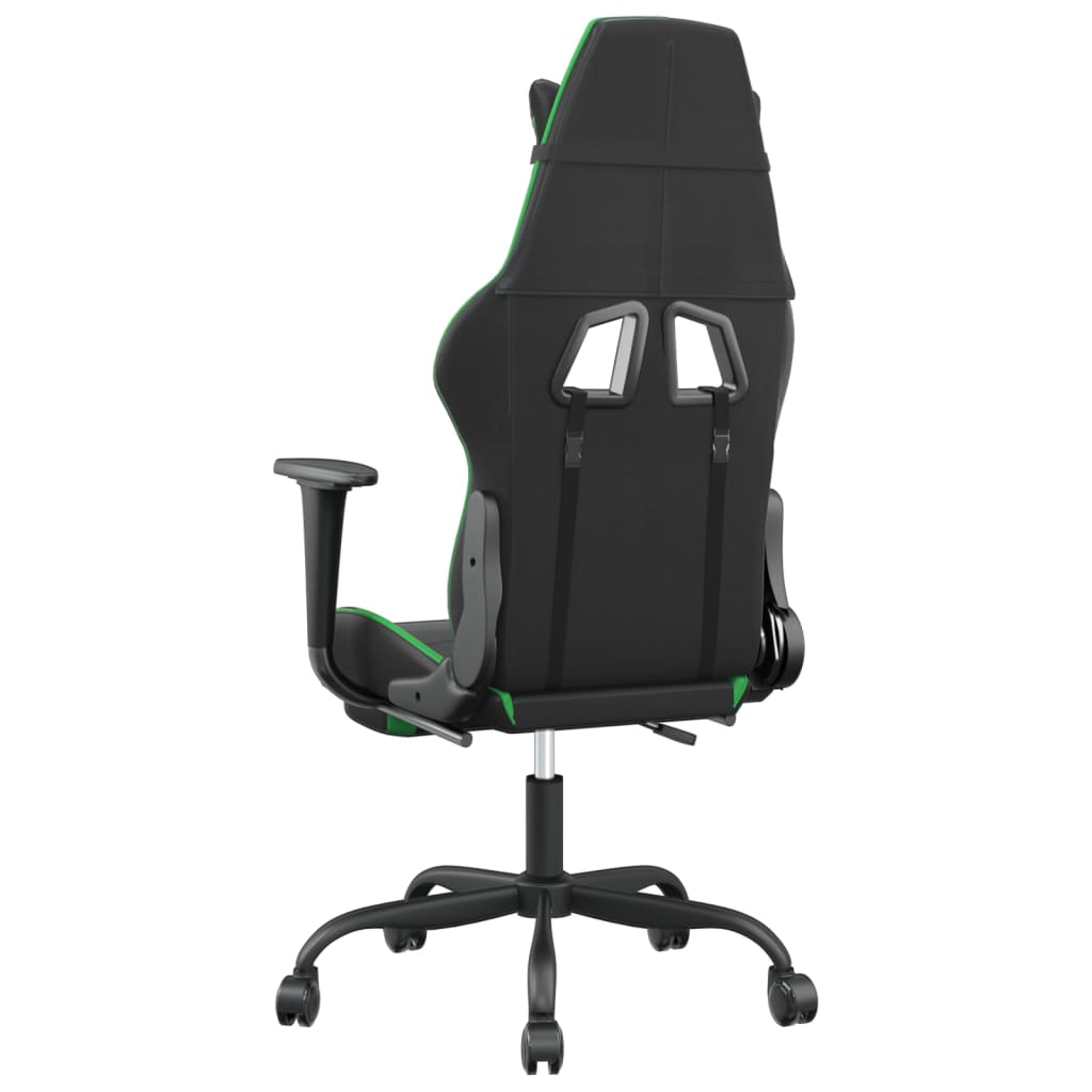 Cadeira de jogos e massagem e apoios de pés pretos e verdes