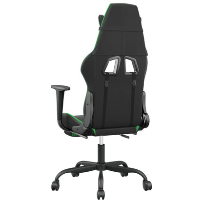 Cadeira de jogos e massagem e apoios de pés pretos e verdes