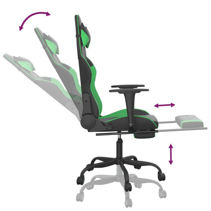 Cadeira de jogos e massagem e apoios de pés pretos e verdes