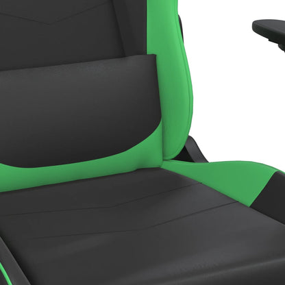 Cadeira de jogos e massagem e apoios de pés pretos e verdes