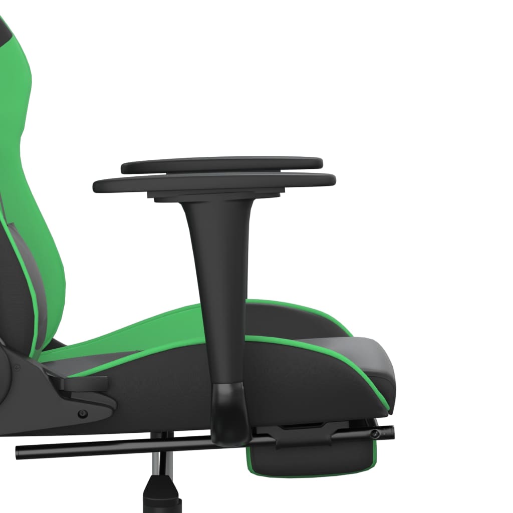 Cadeira de jogos e massagem e apoios de pés pretos e verdes