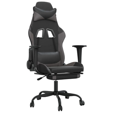Chaise de Gaming & massage avec repose-pied Noir & Gris Similicuir