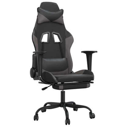 Chaise de Gaming & massage avec repose-pied Noir & Gris Similicuir