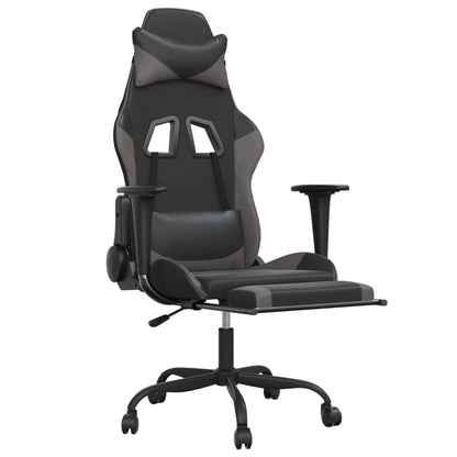 Chaise de Gaming & massage avec repose-pied Noir & Gris Similicuir