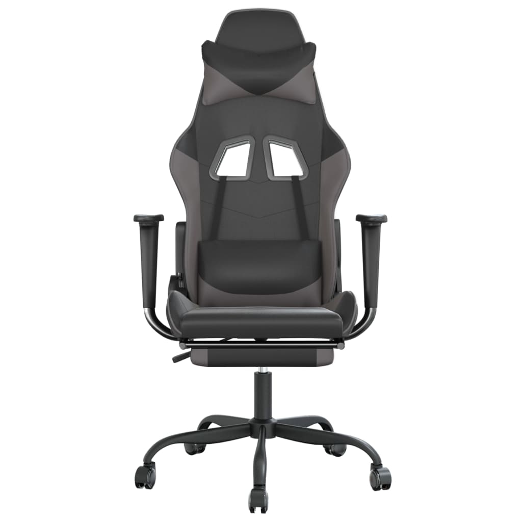 Chaise de Gaming & massage avec repose-pied Noir & Gris Similicuir