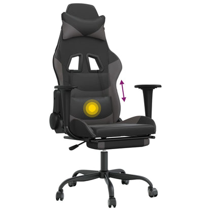 Chaise de Gaming & massage avec repose-pied Noir & Gris Similicuir