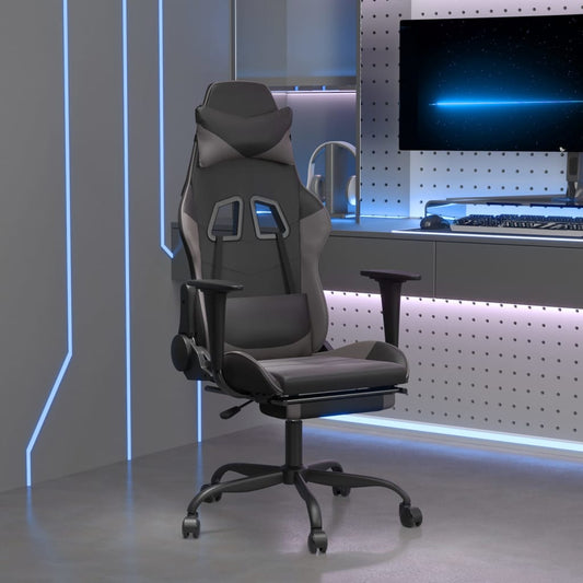 Chaise de Gaming & massage avec repose-pied Noir & Gris Similicuir