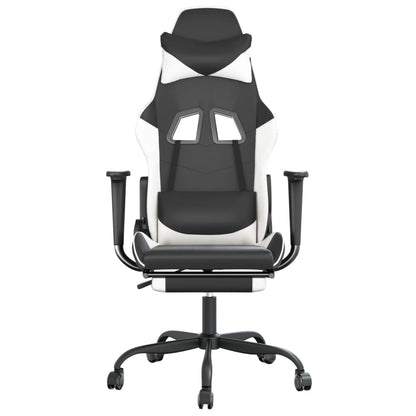 Gaming- und Massagestuhl mit schwarzen und weißen Fußstützen
