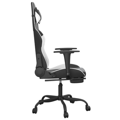Gaming- und Massagestuhl mit schwarzen und weißen Fußstützen