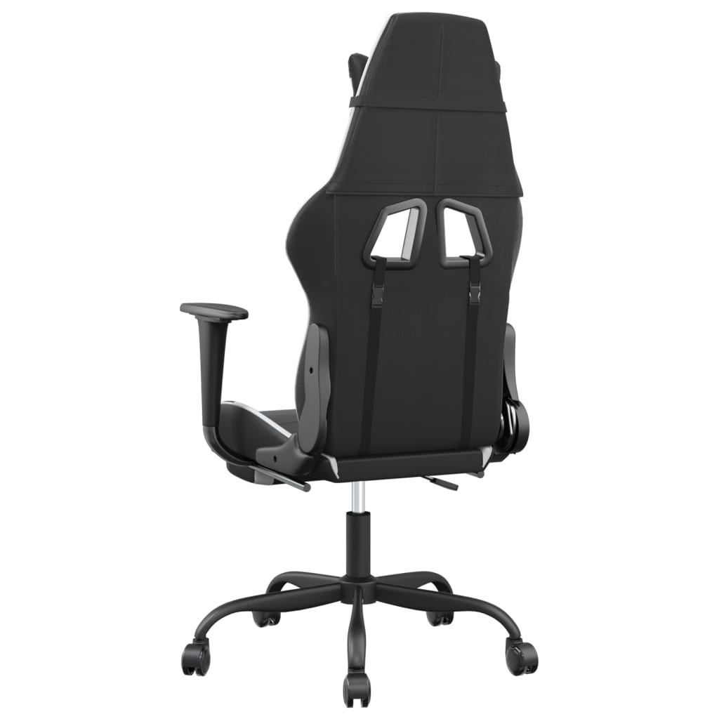Gaming- und Massagestuhl mit schwarzen und weißen Fußstützen
