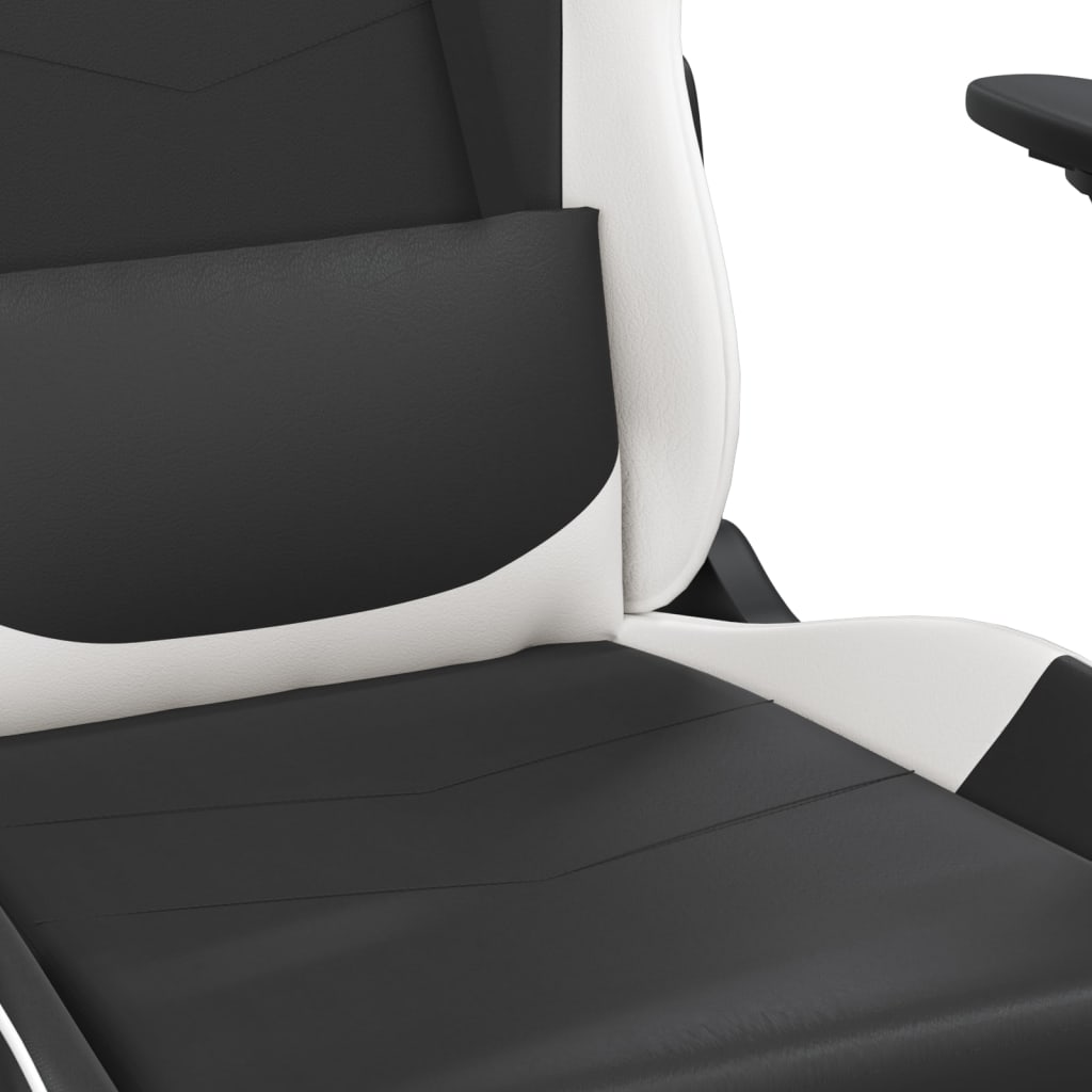 Gaming- und Massagestuhl mit schwarzen und weißen Fußstützen