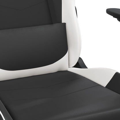 Gaming- und Massagestuhl mit schwarzen und weißen Fußstützen