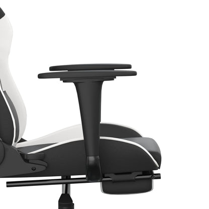 Gaming- und Massagestuhl mit schwarzen und weißen Fußstützen