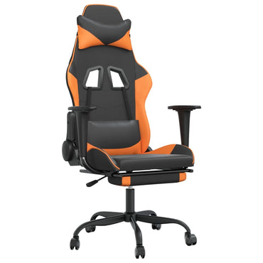 Chaise de Gaming & massage et repose-pied Noir & Orange Similicuir