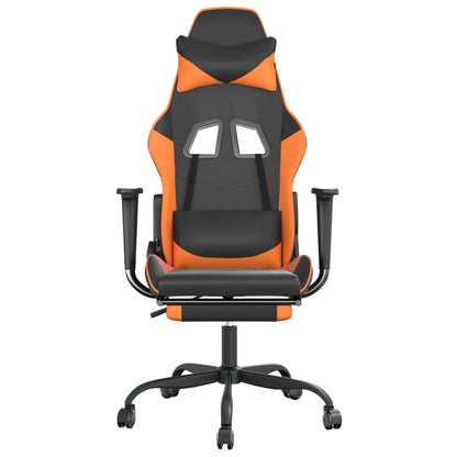 Cadeira de jogos e massagem e apoios de pés pretos e laranja
