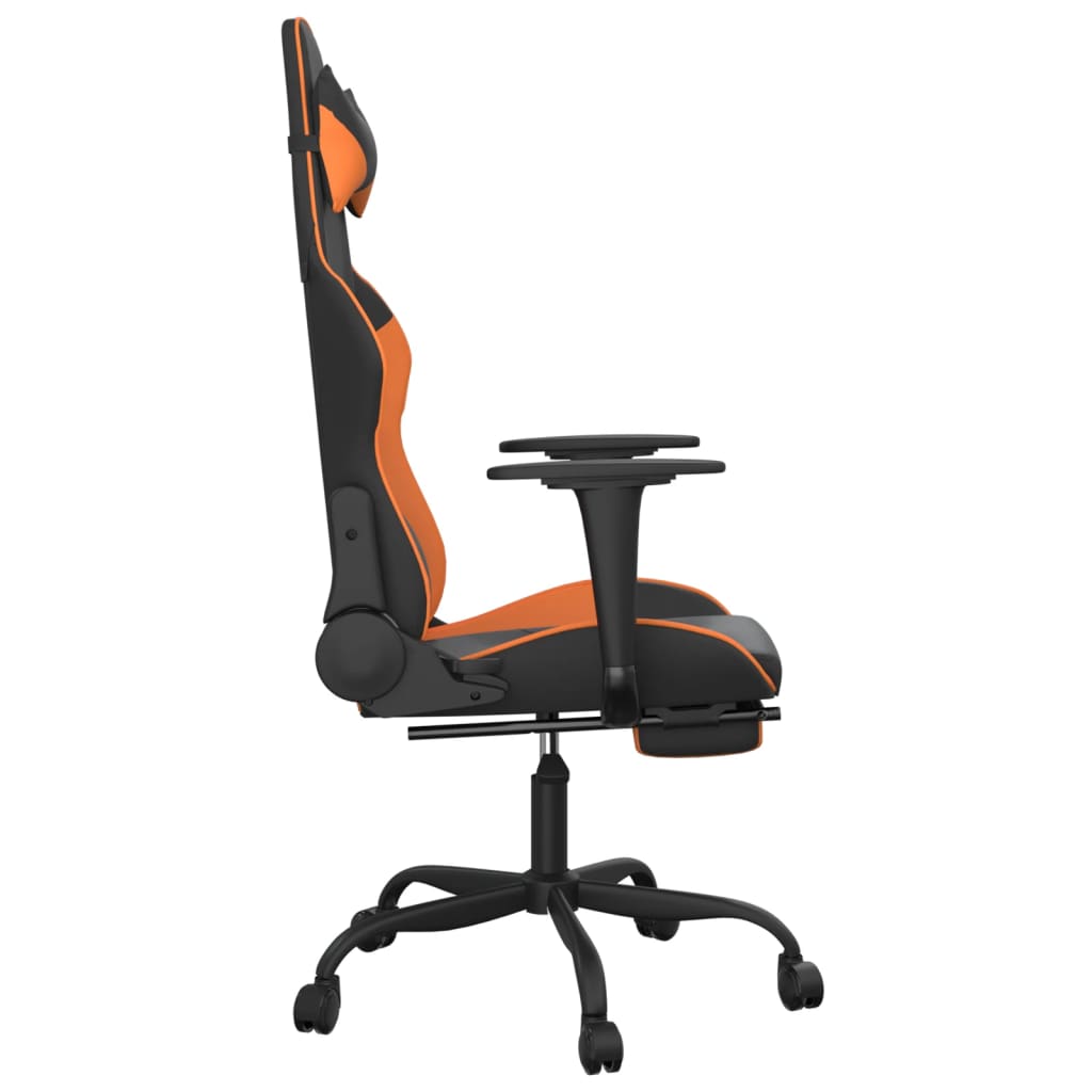 Cadeira de jogos e massagem e apoios de pés pretos e laranja