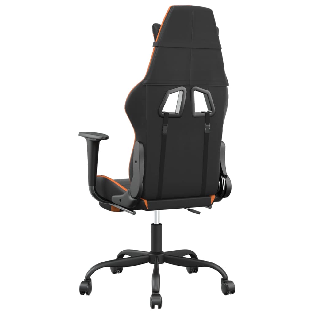 Cadeira de jogos e massagem e apoios de pés pretos e laranja