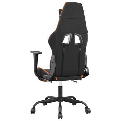 Cadeira de jogos e massagem e apoios de pés pretos e laranja