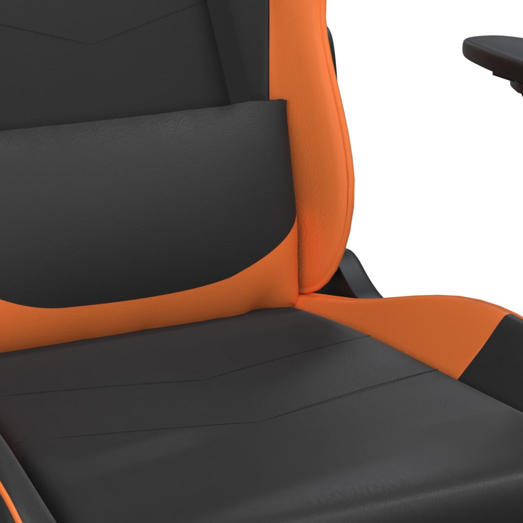 Cadeira de jogos e massagem e apoios de pés pretos e laranja