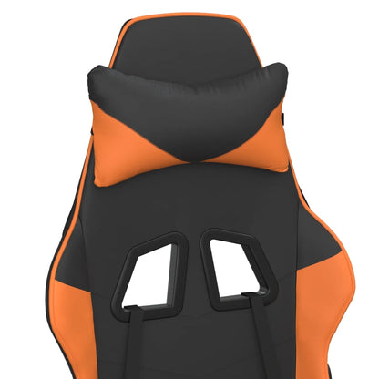 Cadeira de jogos e massagem e apoios de pés pretos e laranja