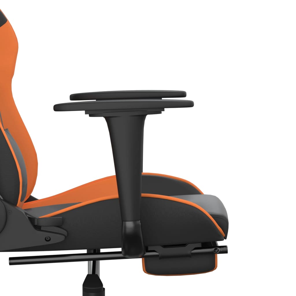 Cadeira de jogos e massagem e apoios de pés pretos e laranja