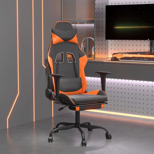 Chaise de Gaming & massage et repose-pied Noir & Orange Similicuir