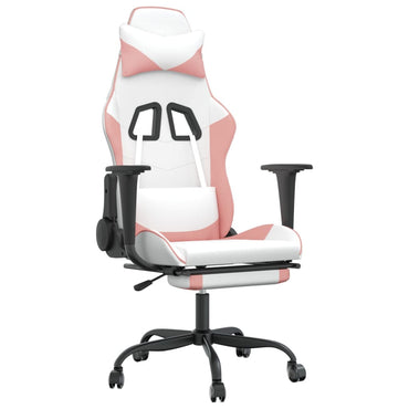 Gaming- und Massagestuhl mit weißen rosa weißen Fußstützen