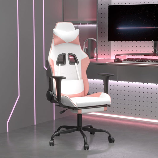 Gaming- und Massagestuhl mit weißen rosa weißen Fußstützen