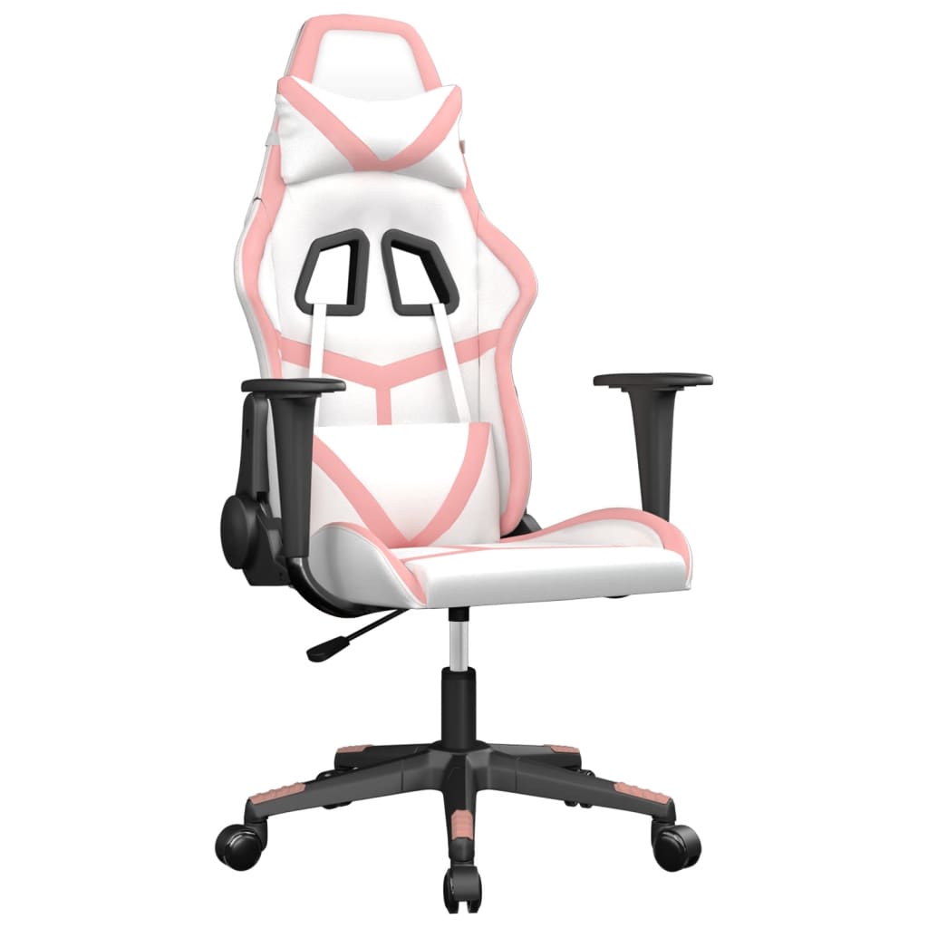 Cadeira de jogos e couro de massagem branca e rosa couro