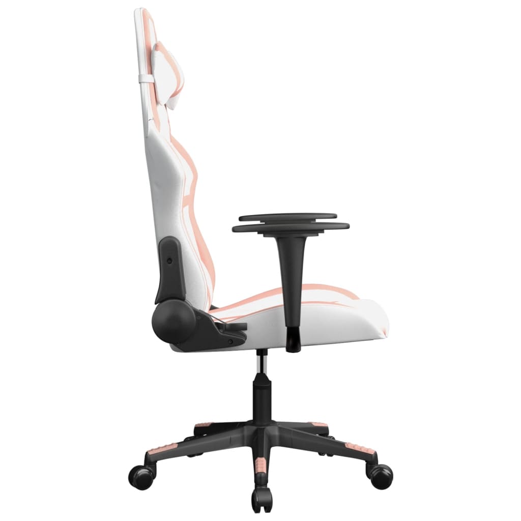 Cadeira de jogos e couro de massagem branca e rosa couro