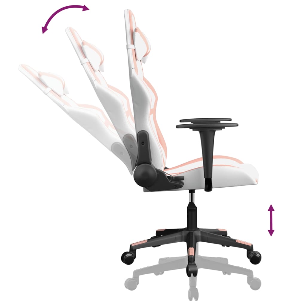 Cadeira de jogos e couro de massagem branca e rosa couro