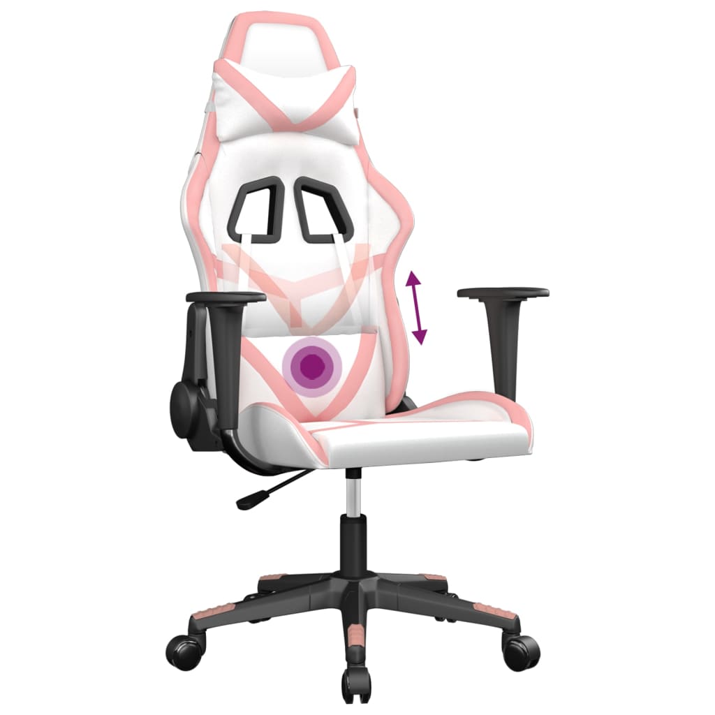 Cadeira de jogos e couro de massagem branca e rosa couro