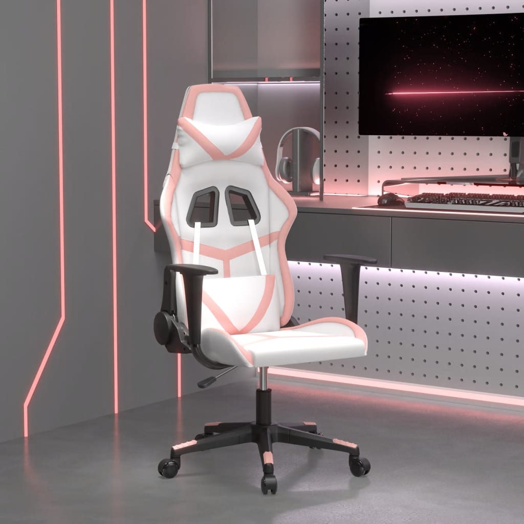 Cadeira de jogos e couro de massagem branca e rosa couro