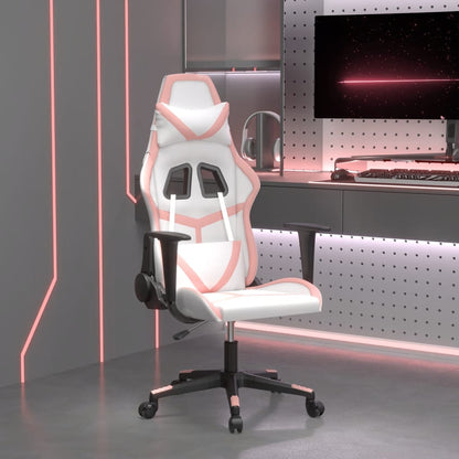 Cadeira de jogos e couro de massagem branca e rosa couro