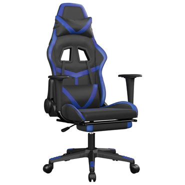 Chaise de Gaming & massage et repose-pied Noir et bleu Similicuir