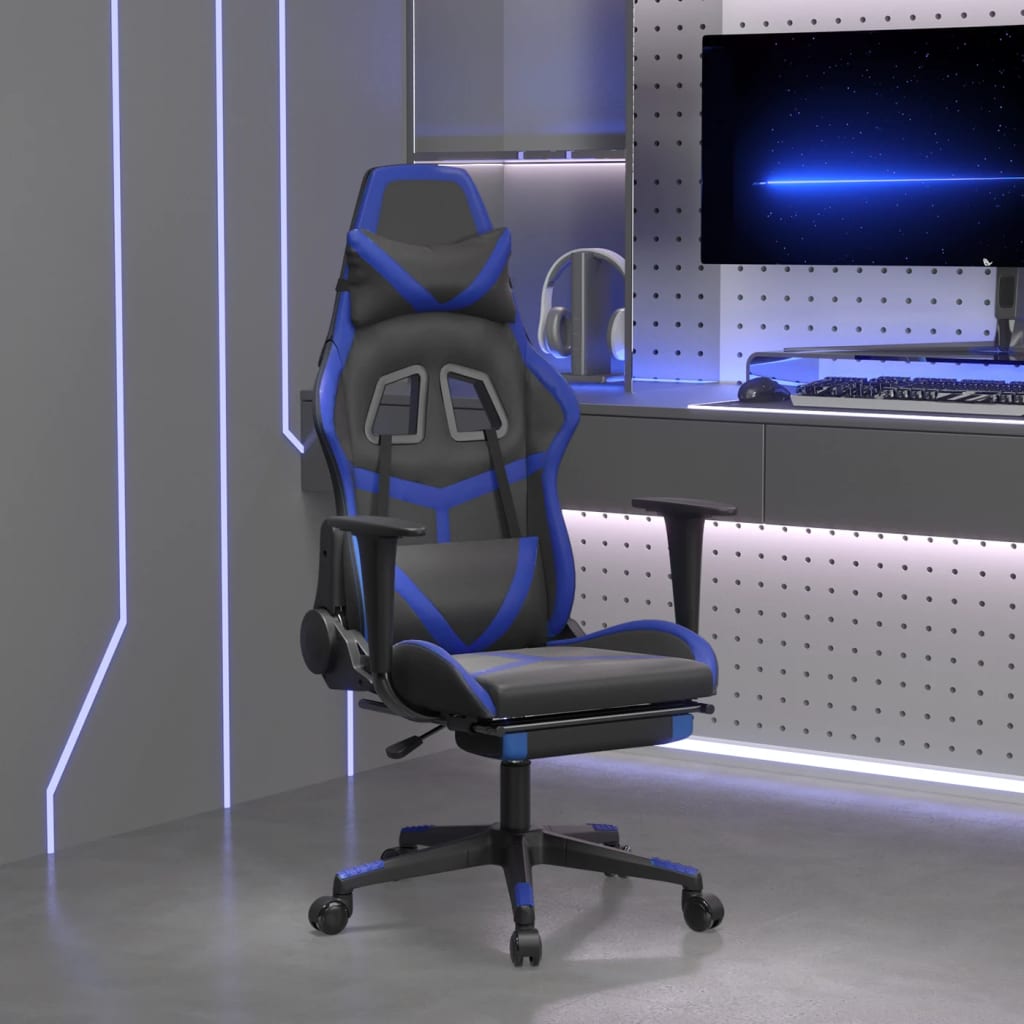 Cadeira de jogos e massagem e preto e imitação do pé azul