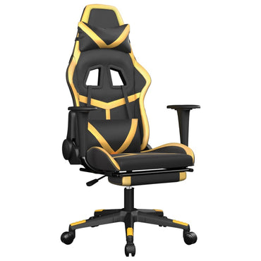 Gaming- und Massagestuhl mit schwarzen und goldenen Fußstützen