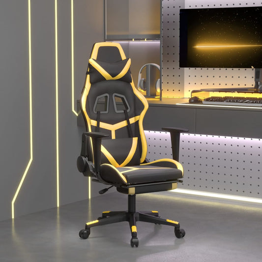 Gaming- und Massagestuhl mit schwarzen und goldenen Fußstützen