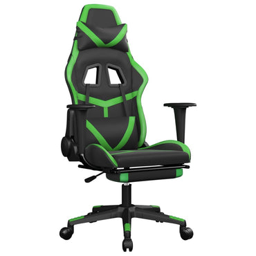 Gaming- und Massagestuhl mit schwarzen und grünen Fußstützen