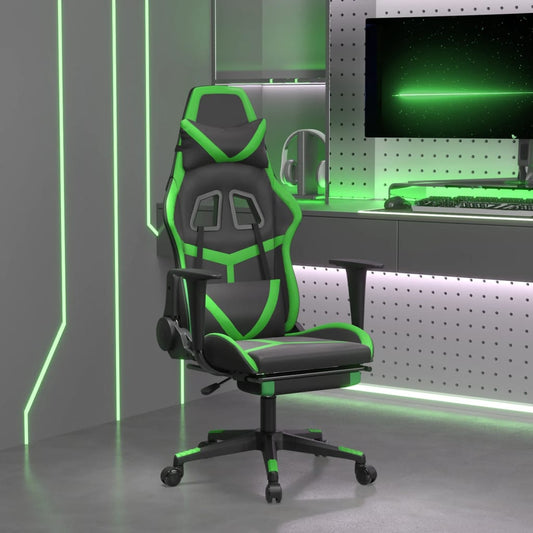 Gaming- und Massagestuhl mit schwarzen und grünen Fußstützen