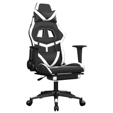 Gaming- und Massagestuhl mit schwarzen und weißen Fußstützen