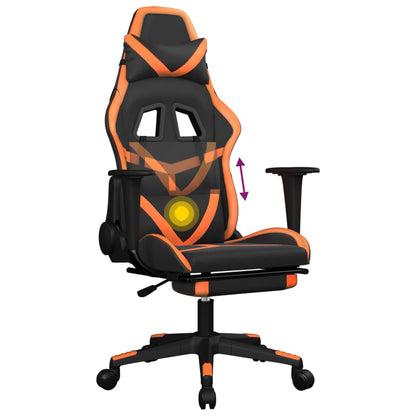 Cadeira de jogos e massagem e apoios de pés pretos e laranja