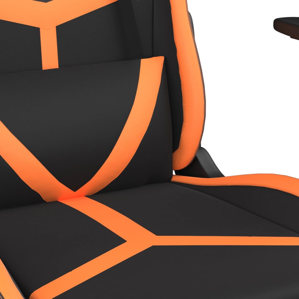 Cadeira de jogos e massagem e apoios de pés pretos e laranja