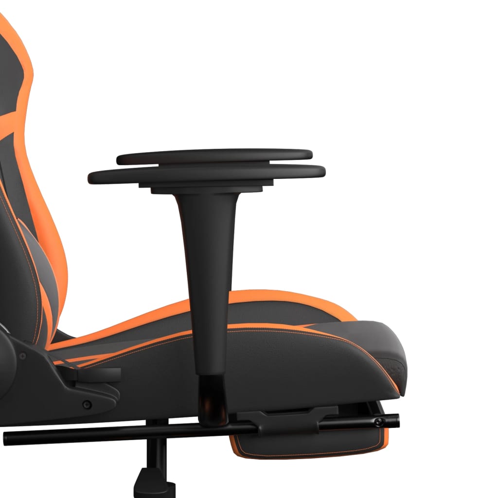 Cadeira de jogos e massagem e apoios de pés pretos e laranja