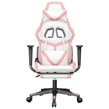 Gaming- und Massagestuhl mit weißen und rosa Fußstützen