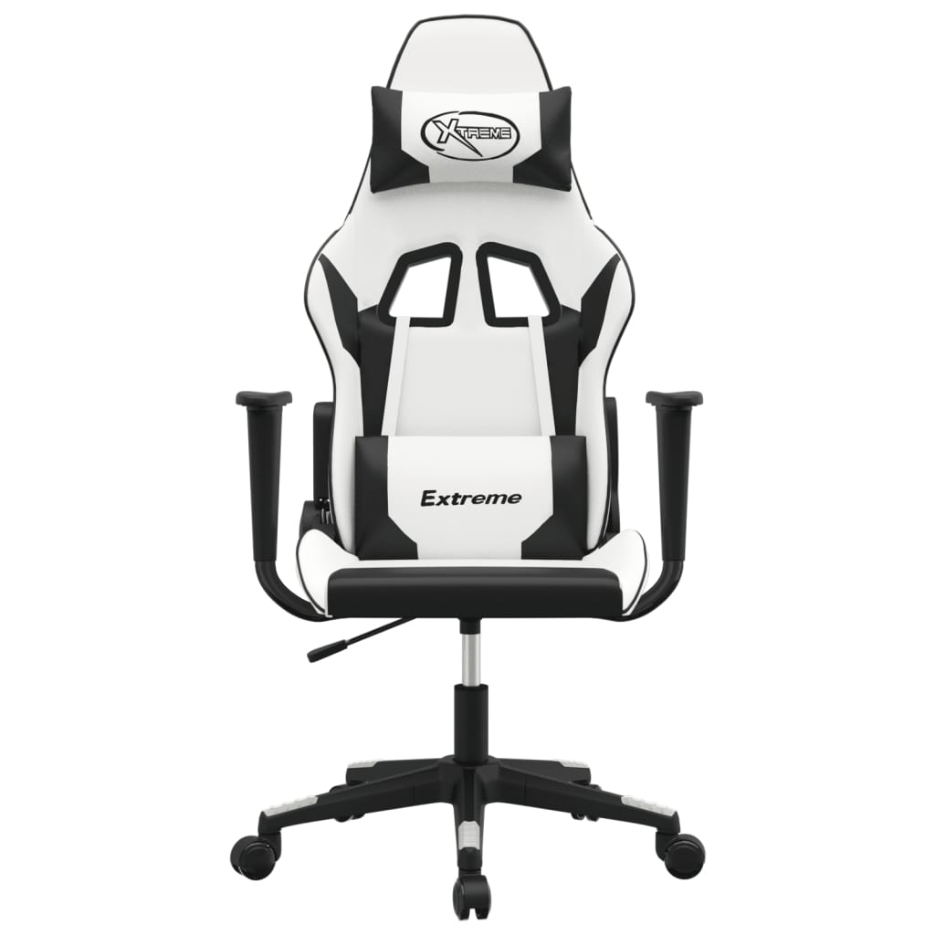 Cadeira de jogos e couro de massagem branca e preta