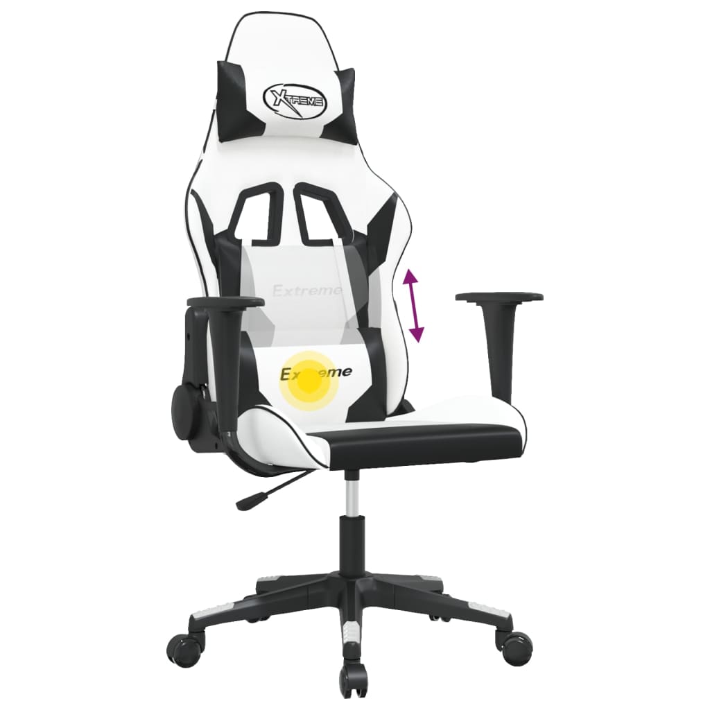 Cadeira de jogos e couro de massagem branca e preta